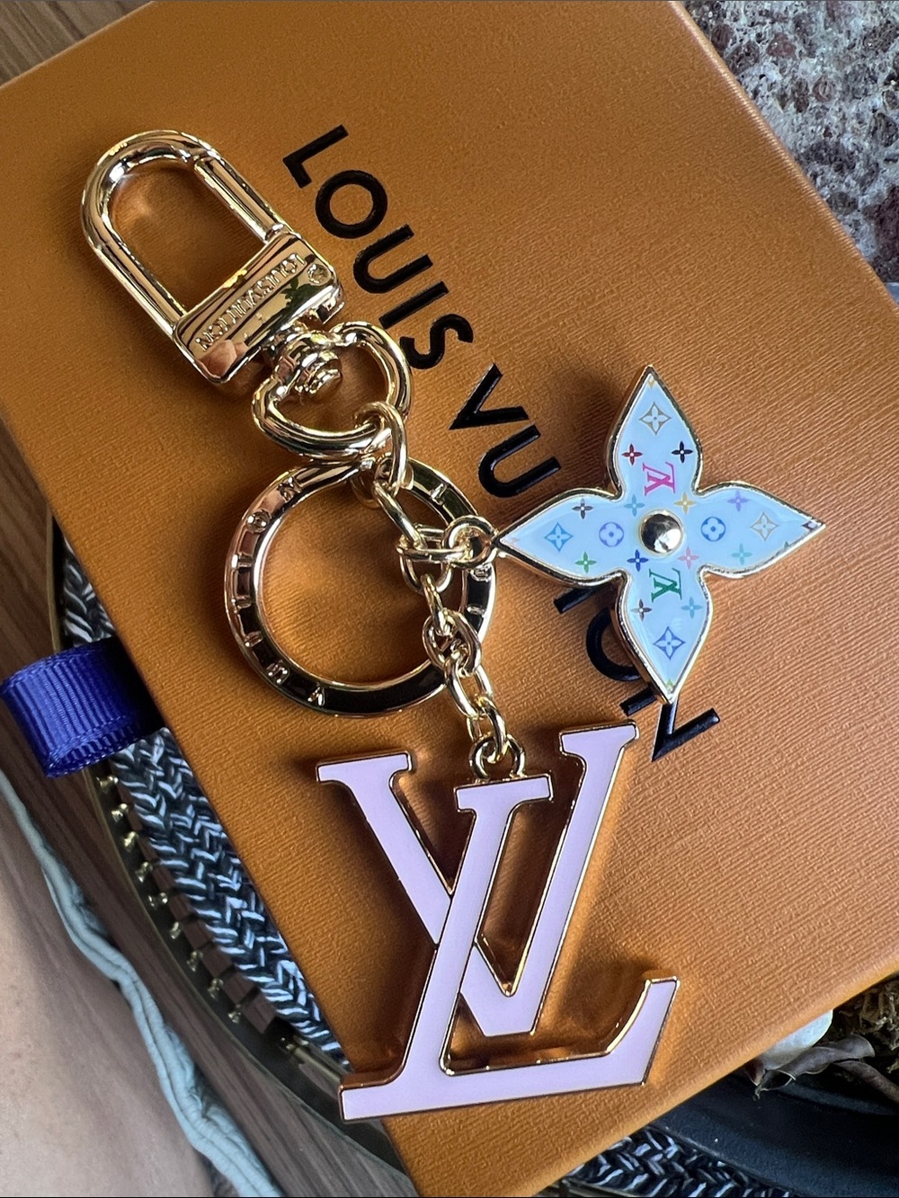 Louis Vuitton Pink LV & Multicolor Flower Key Charm with Gold Hardware